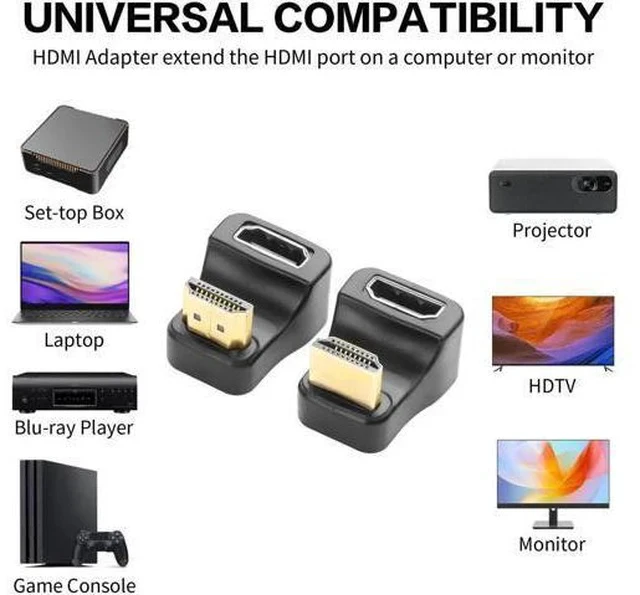 Alt view image 6 of 6 - 2 Pack 180 Degree U-Shaped HDMI 2.1 Adapter with LED Indicator, 48Gbps 8K Male to Female HDMI Extender (Up & Down Angle) for HDTV Laptops Monitors Gaming Consoles