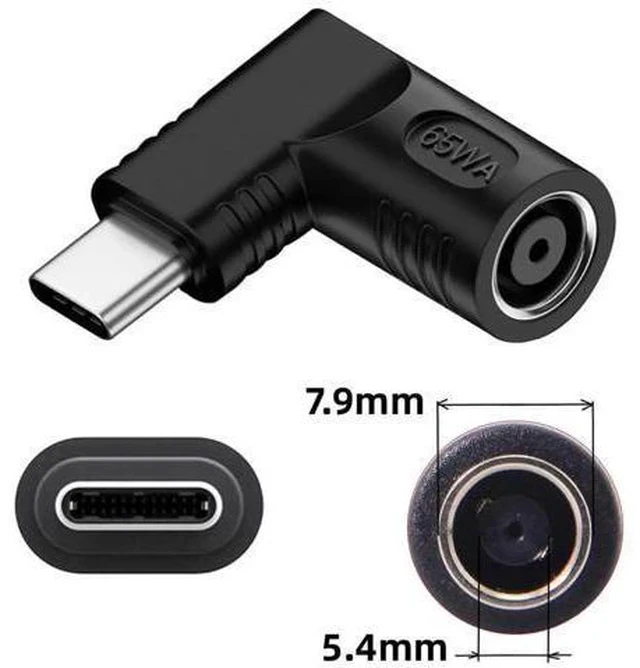 Alt view image 5 of 7 - 90 Degree Right Angle DC 7.9*5.4mm 20V Input to USB-C Output Power Charging Adapter Compatible with Lenovo ThinkPad Original Laptop Power Supply