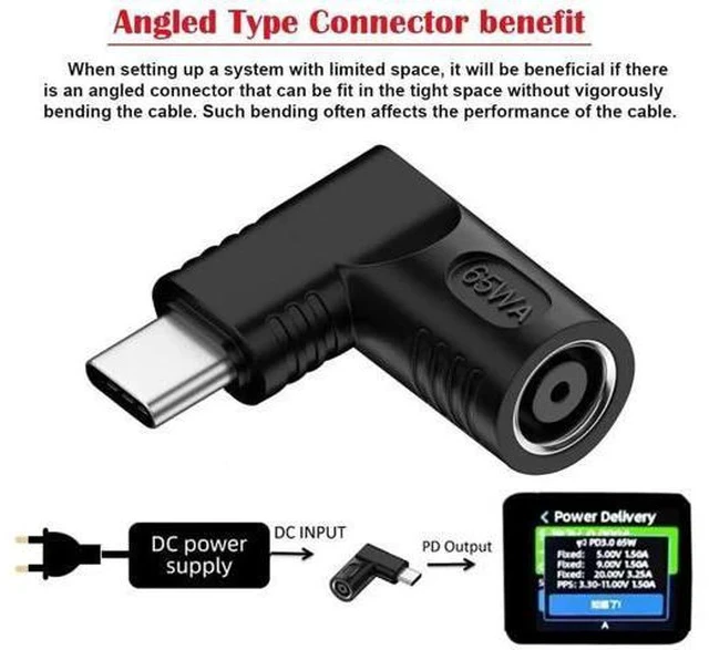 Alt view image 6 of 7 - 90 Degree Right Angle DC 7.9*5.4mm 20V Input to USB-C Output Power Charging Adapter Compatible with Lenovo ThinkPad Original Laptop Power Supply