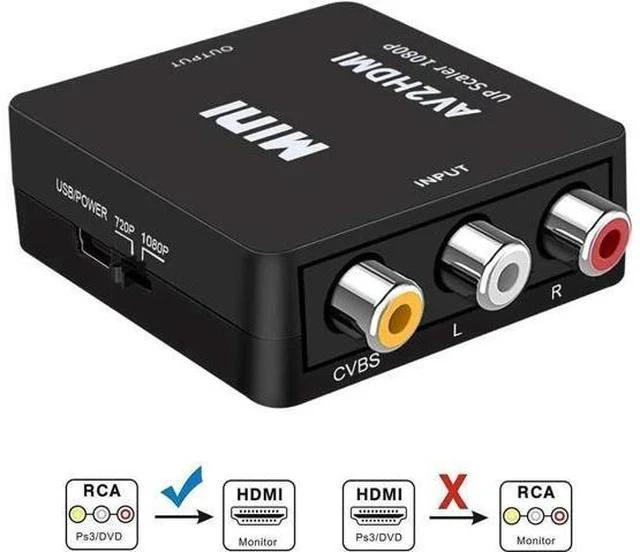 Main image of Black Mini 1080P 3RCA CVBS AV to HDMI Converter Adapter, Analog to Digital Audio Video Converter Supports PAL/NTSC with USB Power Cable, for PC Laptop Xbox PS3 PS4 STB VHS VCR DVD