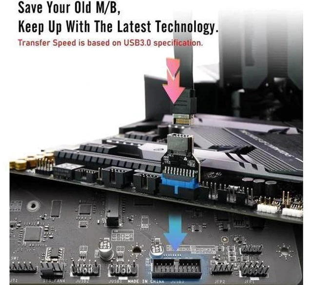 Alt view image 4 of 7 - 180 Degree 19-Pin USB 3.0 Header to 20-Pin Type-C A-Key Adapter, Internal Header Converter for PC Front Panel Type-E Port Extension