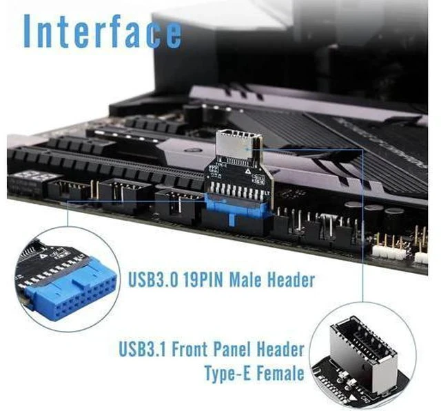 Alt view image 3 of 7 - 180 Degree 19-Pin USB 3.0 Header to 20-Pin Type-C A-Key Adapter, Internal Header Converter for PC Front Panel Type-E Port Extension