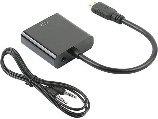 Alt view image 2 of 3 - Active Mini HDMI to VGA Video Converter Adapter with 3.5mm Audio Jack & Built-in Cable, Compatible with Graphics Cards, Tablets, Cameras and Camcorders