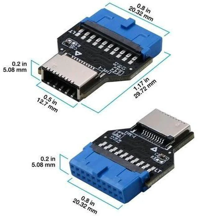Alt view image 7 of 7 - 180 Degree 19-Pin USB 3.0 Header to 20-Pin Type-C A-Key Adapter, Internal Header Converter for PC Front Panel Type-E Port Extension