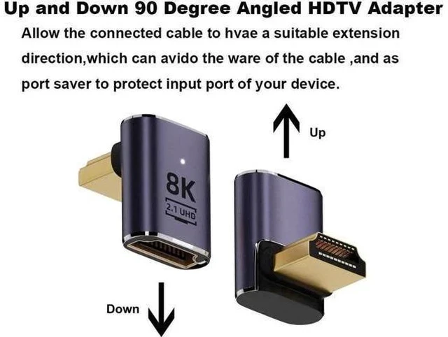 Alt view image 2 of 6 - 4-Pack 90 Degree HDMI 2.1 Right Angle Adapters, Up/Down/Left/Right Multi-Direction Male to Female Extender, 48Gbps Bandwidth Supports 8K@60Hz & 4K@120Hz for Laptops, DVD Players, UHD TVs, Monitors & P