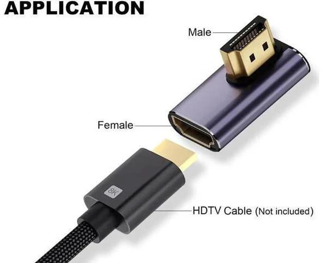 Alt view image 6 of 6 - 2-Pack Left & Right 90° HDMI 2.1 Adapters, Male to Female Extender, 48Gbps, Supports 8K@60Hz & 4K@120Hz for Laptops, DVD, UHD TV, Monitors, PS Consoles