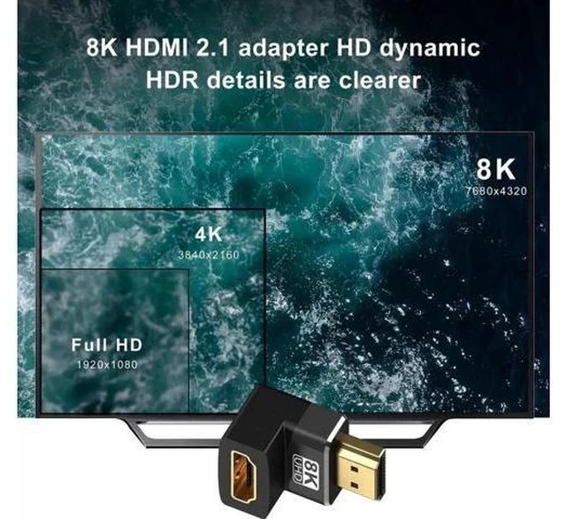 Alt view image 7 of 7 - 2-Pack HDMI 2.1 Right Angle Adapters (90° + 270°), Male to Female Gender Changer Supports 8K@60Hz, 4K@120Hz, HDR & eARC for HDTV, Laptops, PS4, PS5, Xbox