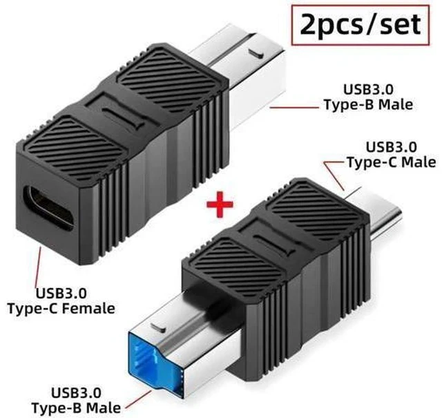 Alt view image 3 of 7 - 2 Pack USB 3.0 Type-B Male to Type-C Male & Female Adapter, 5Gbps Converter Cord for Hard Drive, SSD & Camera