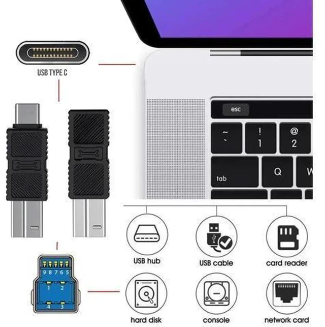 Alt view image 4 of 7 - 2 Pack USB 3.0 Type-B Male to Type-C Male & Female Adapter, 5Gbps Converter Cord for Hard Drive, SSD & Camera