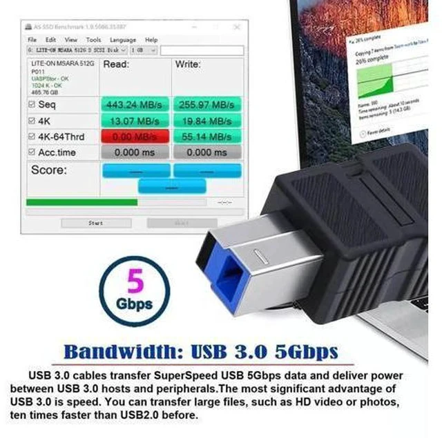 Alt view image 7 of 7 - 2 Pack USB 3.0 Type-B Male to Type-C Male & Female Adapter, 5Gbps Converter Cord for Hard Drive, SSD & Camera
