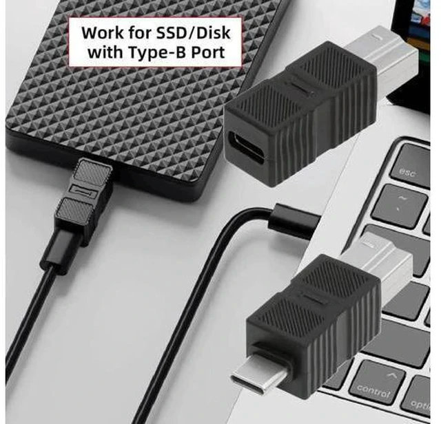 Alt view image 6 of 7 - 2 Pack USB 3.0 Type-B Male to Type-C Male & Female Adapter, 5Gbps Converter Cord for Hard Drive, SSD & Camera