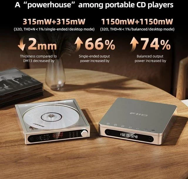 Alt view image 4 of 7 - DM15 Portable Stereo CD Player with True 24Bit R2R DAC, 1150mW+1150mW High-Power Output, aptX Adaptive Bluetooth Transmitter, 24 Sound Presets, USB/CD HiFi Audio, HD Display (Silver)
