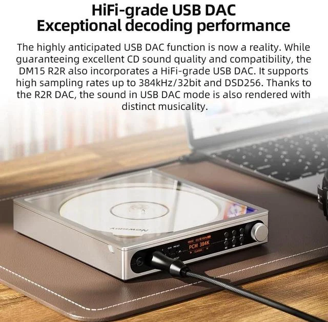 Alt view image 3 of 7 - DM15 Portable Stereo CD Player with True 24Bit R2R DAC, 1150mW+1150mW High-Power Output, aptX Adaptive Bluetooth Transmitter, 24 Sound Presets, USB/CD HiFi Audio, HD Display (Silver)
