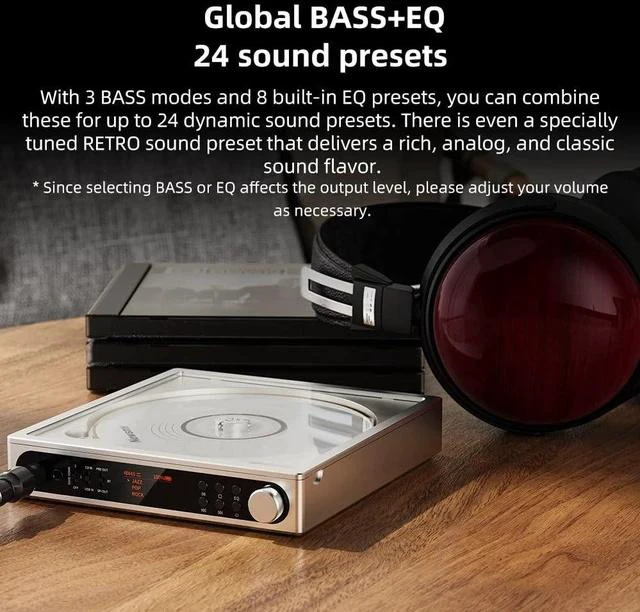 Alt view image 6 of 7 - DM15 Portable Stereo CD Player with True 24Bit R2R DAC, 1150mW+1150mW High-Power Output, aptX Adaptive Bluetooth Transmitter, 24 Sound Presets, USB/CD HiFi Audio, HD Display (Silver)