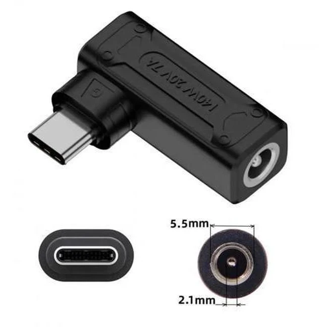 Alt view image 6 of 7 - 90 Degree Angled DC 5.5x2.1mm Male to USB-C Female Power Adapter, 100W 140W PD Fast Charging Converter for Laptops & Phones