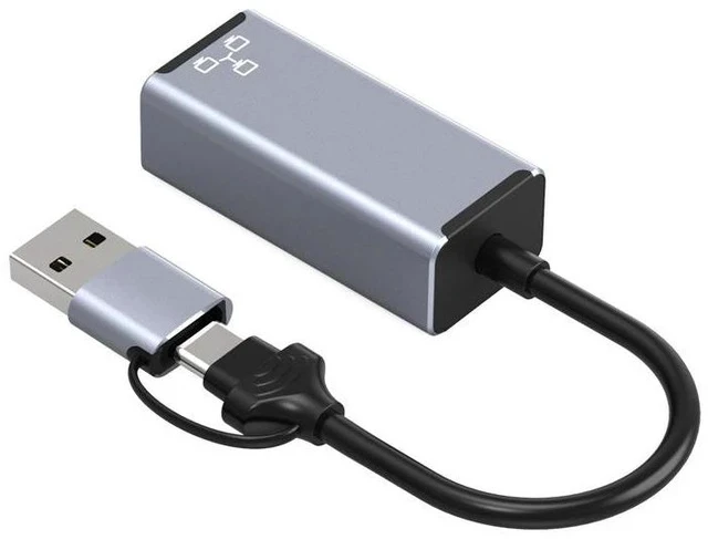 Alt view image 2 of 4 - Dual-Head Type-C / USB to RJ45 Ethernet Adapter Gigabit Wired Network Converter for Phone / PC / Laptop, USB-C & USB-A to 1000Mbps LAN Dongle