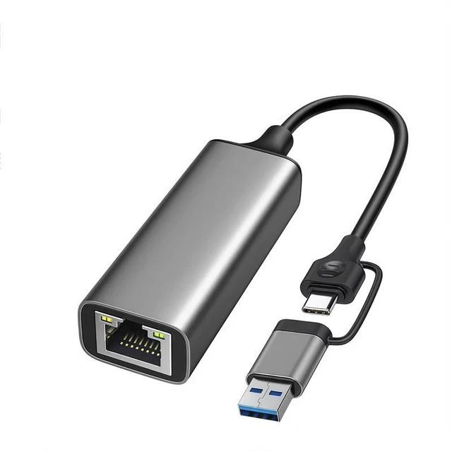 Main image of Dual-Head Type-C / USB to RJ45 Ethernet Adapter Gigabit Wired Network Converter for Phone / PC / Laptop, USB-C & USB-A to 1000Mbps LAN Dongle