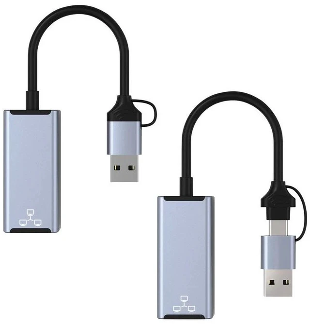 Alt view image 3 of 4 - Dual-Head Type-C / USB to RJ45 Ethernet Adapter Gigabit Wired Network Converter for Phone / PC / Laptop, USB-C & USB-A to 1000Mbps LAN Dongle