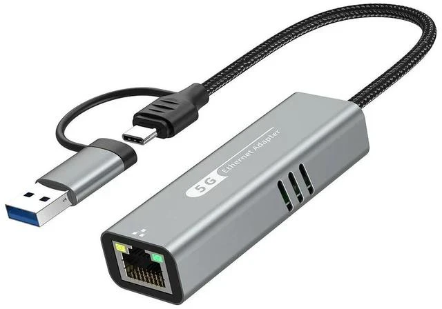 Main image of USB / Type-C to 5G Ethernet Adapter RJ45 Wired Network Converter, 5Gbps LAN Adapter for MacBook / Laptop / Tablet, Compatible with Win10/11 / macOS
