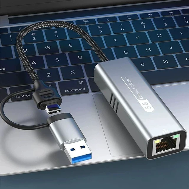 Alt view image 2 of 5 - USB / Type-C to 5G Ethernet Adapter RJ45 Wired Network Converter, 5Gbps LAN Adapter for MacBook / Laptop / Tablet, Compatible with Win10/11 / macOS