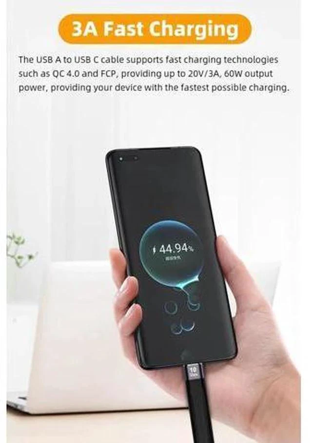 Alt view image 3 of 5 - 5.3 Inch Short USB A to USB C Cable, 60W Fast Charging 10Gbps Data Cord for Portable SSD, Power Bank, Android Auto, Laptop, Tablet & Phone