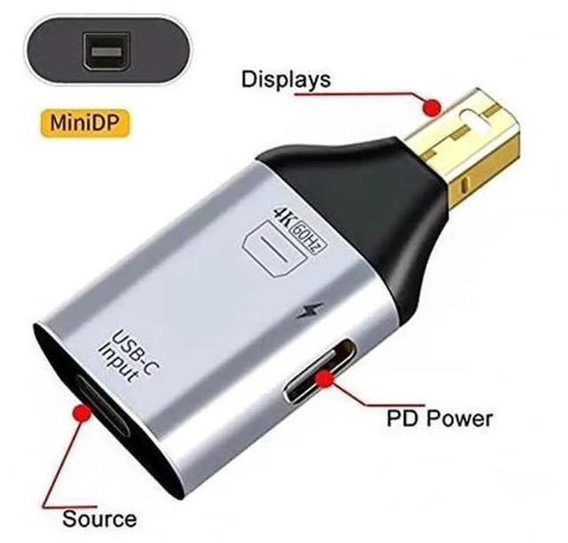 Alt view image 5 of 7 - USB-C Female to Mini DisplayPort Adapter with PD Charging, 4K@60Hz Video Converter for Phone & Laptop