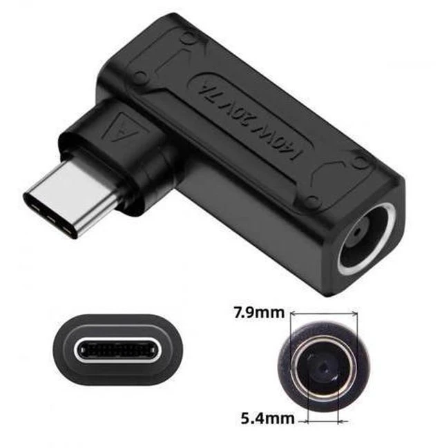 Alt view image 2 of 7 - 90 Degree Angled DC 7.9x5.4mm Male to USB-C Female Power Adapter, 100W 140W PD Fast Charging Converter for Laptops & Smartphones