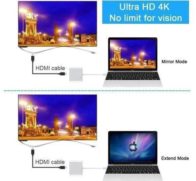 Alt view image 4 of 7 - Thunderbolt 3 USB-C Multiport Adapter, USB 3.1 Gen 1 Type-C to 4K HDMI Video Converter with USB 3.0 Hub & PD Fast Charging Port, Large Screen Projection Dock Compatible with MacBook Pro & MacBook Air