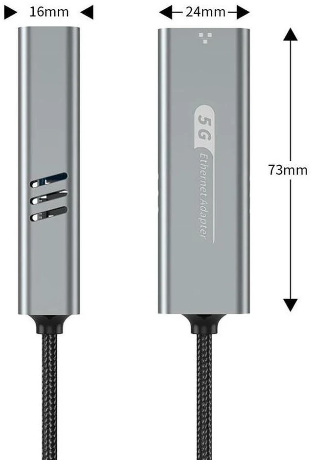 Alt view image 5 of 5 - USB / Type-C to 5G Ethernet Adapter RJ45 Wired Network Converter, 5Gbps LAN Adapter for MacBook / Laptop / Tablet, Compatible with Win10/11 / macOS