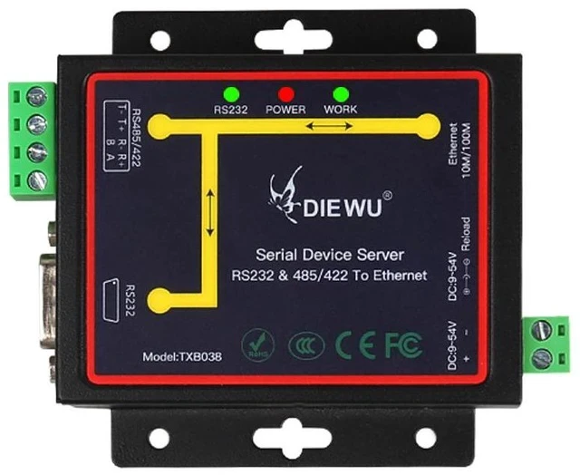 Alt view image 2 of 2 - Serial Server RS232 / RS422 / RS485 to Ethernet Modbus Gateway, IoT Communication Module, Serial to Ethernet Converter for Industrial Automation / SCADA