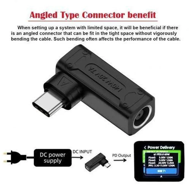Alt view image 6 of 7 - 90 Degree Angled DC 7.9x5.4mm Male to USB-C Female Power Adapter, 100W 140W PD Fast Charging Converter for Laptops & Smartphones