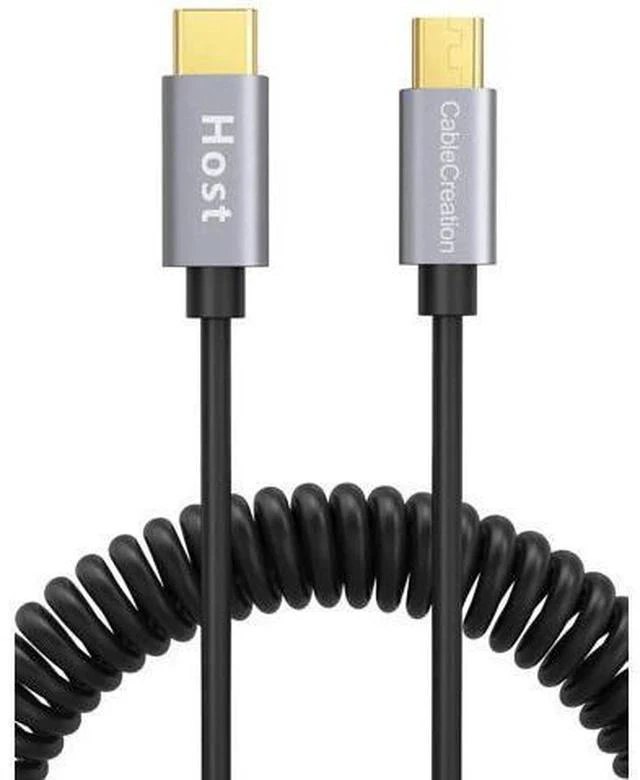 Main image of 4FT/1.2M Coiled USB-C to Micro USB OTG Cable, 480Mbps Charging & Data Cord, Black