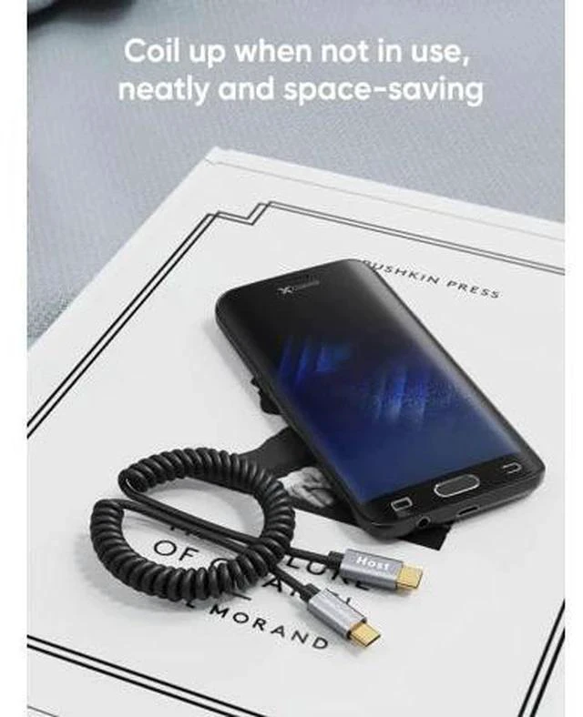 Alt view image 3 of 7 - 4FT/1.2M Coiled USB-C to Micro USB OTG Cable, 480Mbps Charging & Data Cord, Black