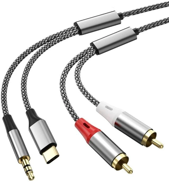 Main image of 2-in-1 USB-C & 3.5mm to 2 RCA Audio Adapter Cable, Braided Stereo Y-Splitter with DAC Chip, Gold-Plated Aux to RCA Cord for Smartphone, Tablet, Laptop to Amplifier, Soundbar, Home Theater & Subwoofer