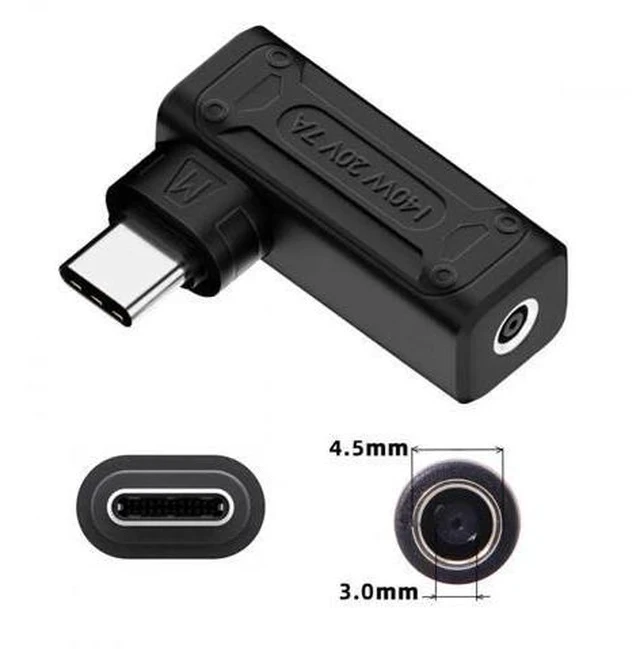 Alt view image 6 of 7 - 90 Degree Angled DC 4.5x3.0mm Male to USB-C Female Power Adapter, 100W/140W PD Charging Converter for Laptop & Mobile Phones