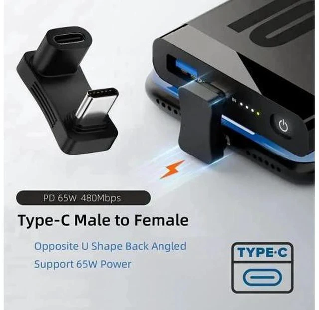 Alt view image 6 of 7 - U-Shaped Right Angle USB 3.0 Type-C Male to Female Adapter, 10Gbps Data Video Power Converter Back Angled Connector for Steam Deck Phones Laptops