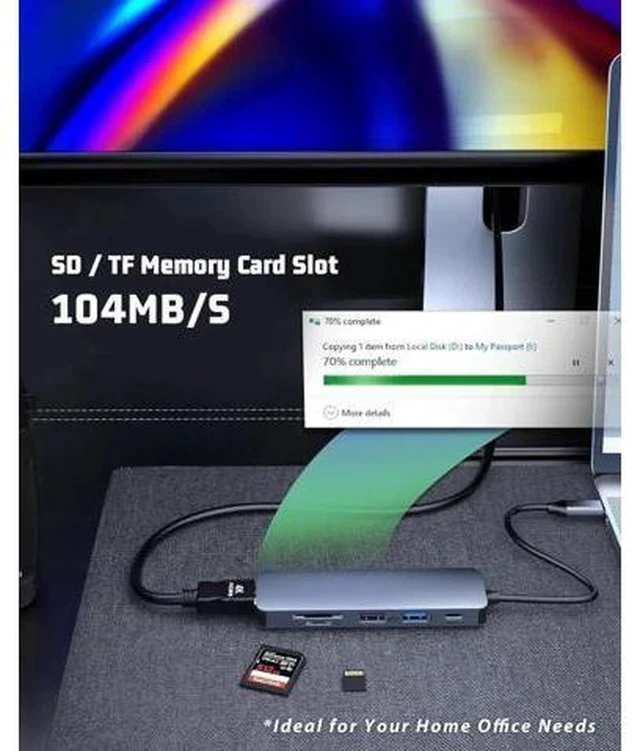 Alt view image 2 of 7 - 6-in-1 USB C Multiport Hub Adapter, 4K HDMI Output, 100W PD Charging, USB3.0, USB2.0, SD & TF Card Reader, Portable Type-C Splitter Compatible with MacBook Air/Pro M1/M2, Surface Go & All USB-C Laptop