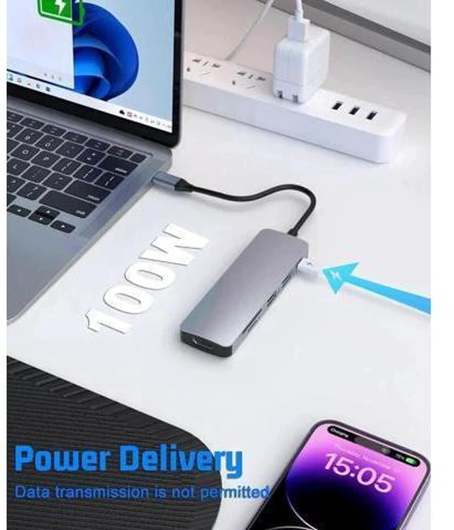 Alt view image 4 of 7 - 6-in-1 USB C Multiport Hub Adapter, 4K HDMI Output, 100W PD Charging, USB3.0, USB2.0, SD & TF Card Reader, Portable Type-C Splitter Compatible with MacBook Air/Pro M1/M2, Surface Go & All USB-C Laptop