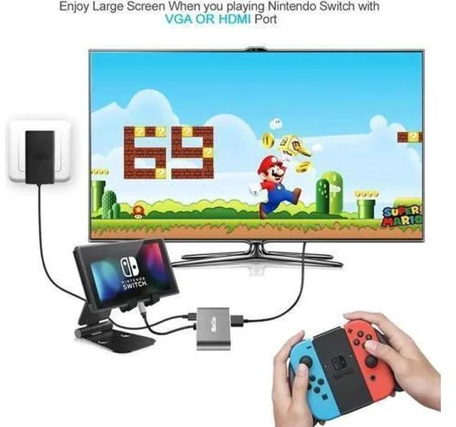 Alt view image 5 of 7 - 4-in-1 Gray USB C Multiport Hub Adapter, USB Type-C to 4K HDMI 1080P VGA USB3.0 PD Charging Dongle, Compatible with MacBook Pro, iPad Pro, PixelBook, Dell XPS Laptops