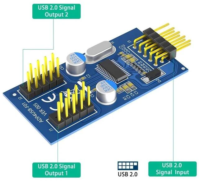 Alt view image 4 of 6 - USB 2.0 9-Pin 1-to-2 Header Splitter Motherboard USB Internal Adapter, 1 x 9-Pin Female to Dual 9-Pin Female, DuPont USB Expansion Cable