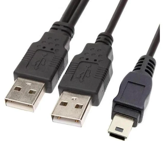 Alt view image 2 of 5 - 60cm Mini USB 2.0 Dual Male Y Splitter Cable with Auxiliary Power, Mini USB to Dual USB-A Male Cord for External HDD