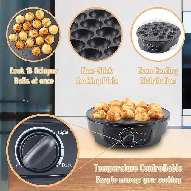 Alt view image 4 of 7 - 110V US Standard 18-Hole Takoyaki Maker Multi-Timer Octopus Ball Machine, Electric Griddle for Fish Balls/Shrimp Balls/Egg Waffles