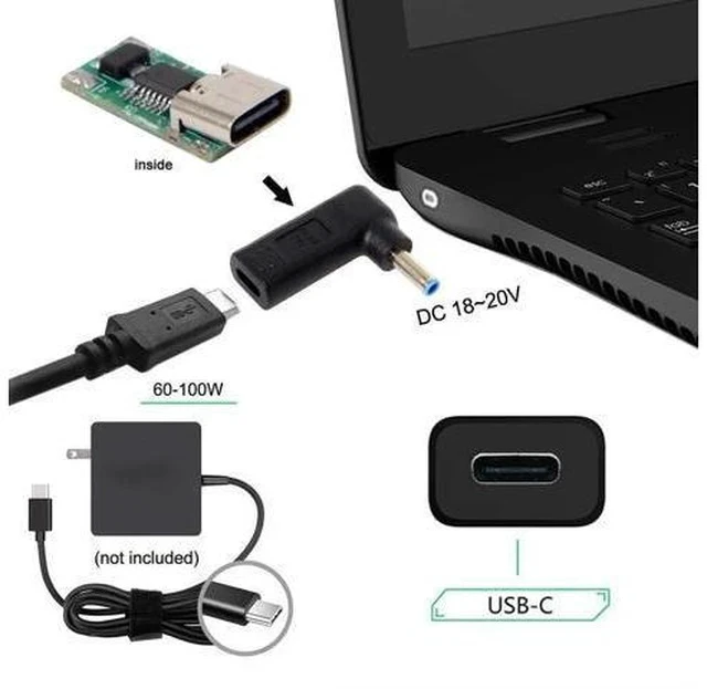 Alt view image 5 of 5 - USB 3.1 Type-C to DC 4.5x3.0mm Adapter, 90 Degree Angled PD Emulator Trigger for HP Dell Laptop Charging