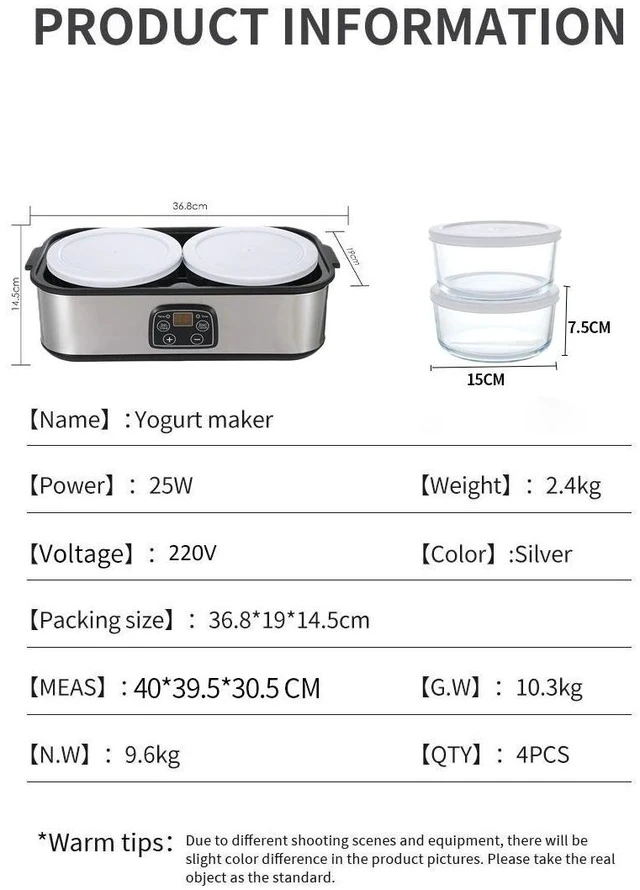Alt view image 4 of 6 - Fully Automatic 2L Yogurt Maker Multi-Function Fermenter for Smoothies, Jam, Ice Cream & Pudding, Family-Size Homemade Yogurt Machine