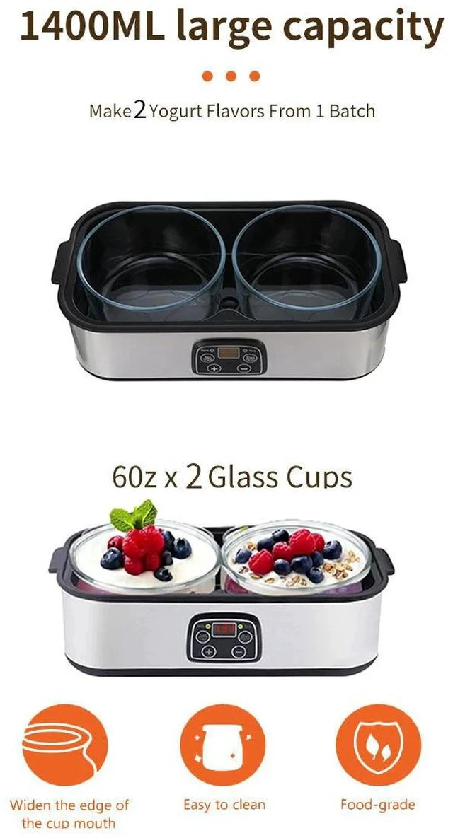 Alt view image 5 of 6 - Fully Automatic 2L Yogurt Maker Multi-Function Fermenter for Smoothies, Jam, Ice Cream & Pudding, Family-Size Homemade Yogurt Machine