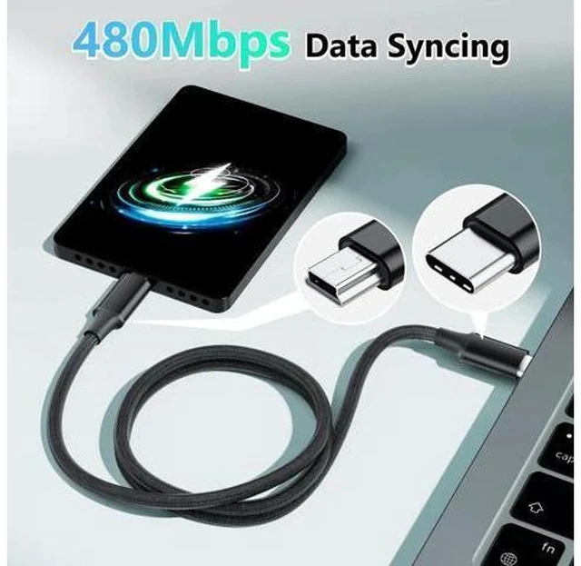 Alt view image 4 of 7 - 5FT Braided USB-C to Mini USB Cable, 480Mbps OTG Charging Cord for Camera, PS3 Controller, Dash Cam, Ti-84 Plus