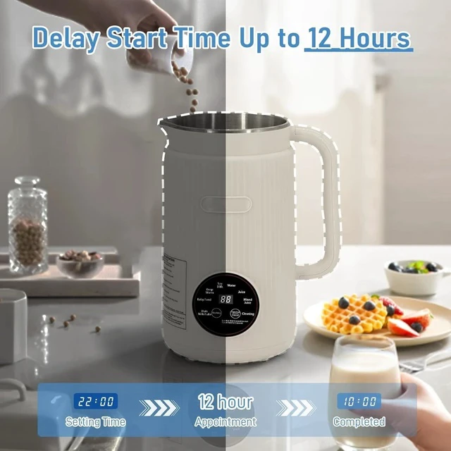 Alt view image 4 of 7 - Mini Soy Milk Maker Machine 6-in-1 Automatic Nut Milk Blender, 304 Stainless Steel, Self-Cleaning, 12-Hour Preset, for Homemade Almond / Oat / Soy Milk and Plant-Based Beverages