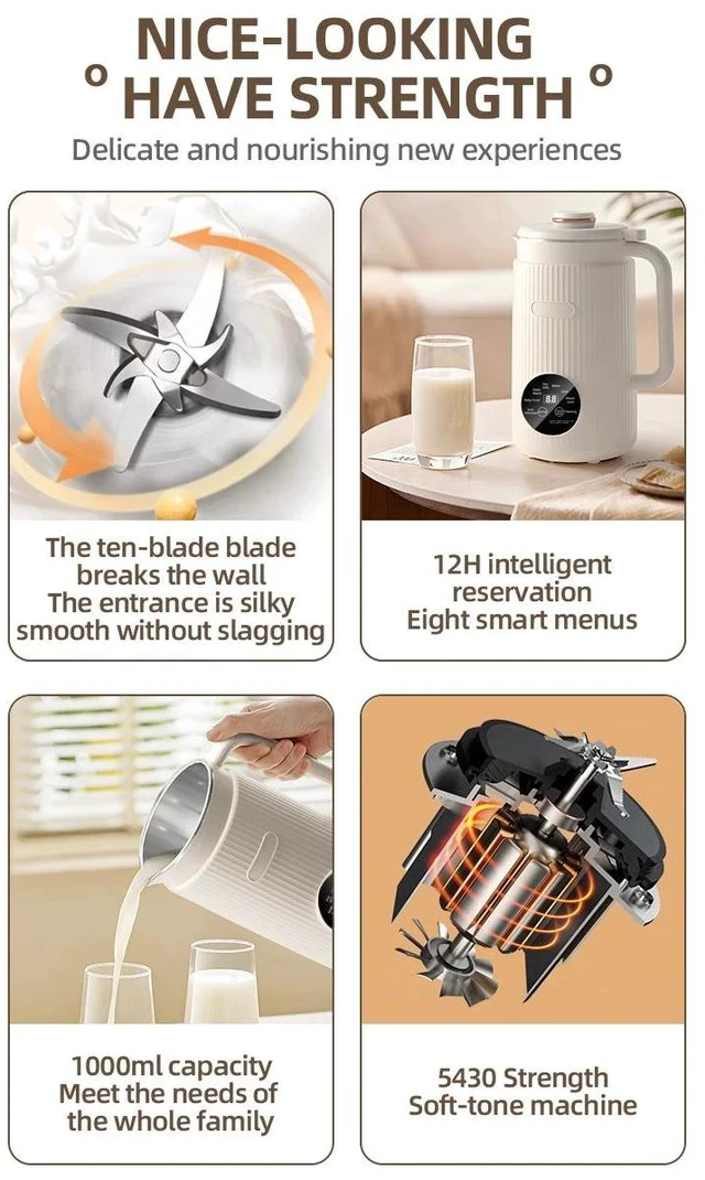 Alt view image 7 of 7 - Mini Soy Milk Maker Machine 6-in-1 Automatic Nut Milk Blender, 304 Stainless Steel, Self-Cleaning, 12-Hour Preset, for Homemade Almond / Oat / Soy Milk and Plant-Based Beverages
