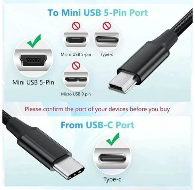 Alt view image 5 of 7 - 5FT Braided USB-C to Mini USB Cable, 480Mbps OTG Charging Cord for Camera, PS3 Controller, Dash Cam, Ti-84 Plus