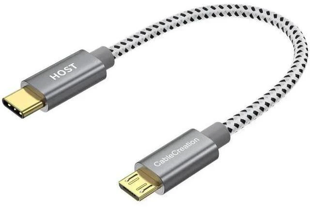 Main image of 0.2M/0.65FT Braided USB-C to Micro USB OTG Cable, 480Mbps Short Cord for Chargers, Phones & Laptops